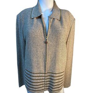 St. John Sport Vintage Beige Knit Zip-Up Jacket With Gold Accents Size L EUC